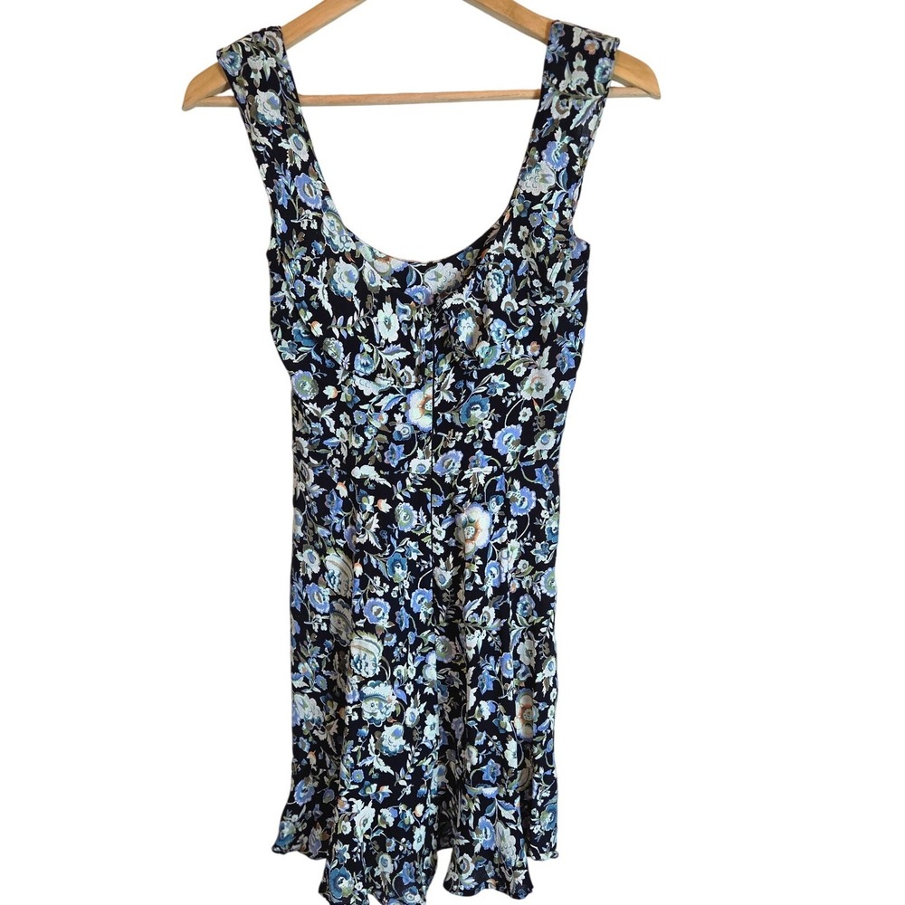 Reformation Floral Mini Dress Black Blue Green Viscose Sleeveless Size 2 USA - Picture 8 of 11